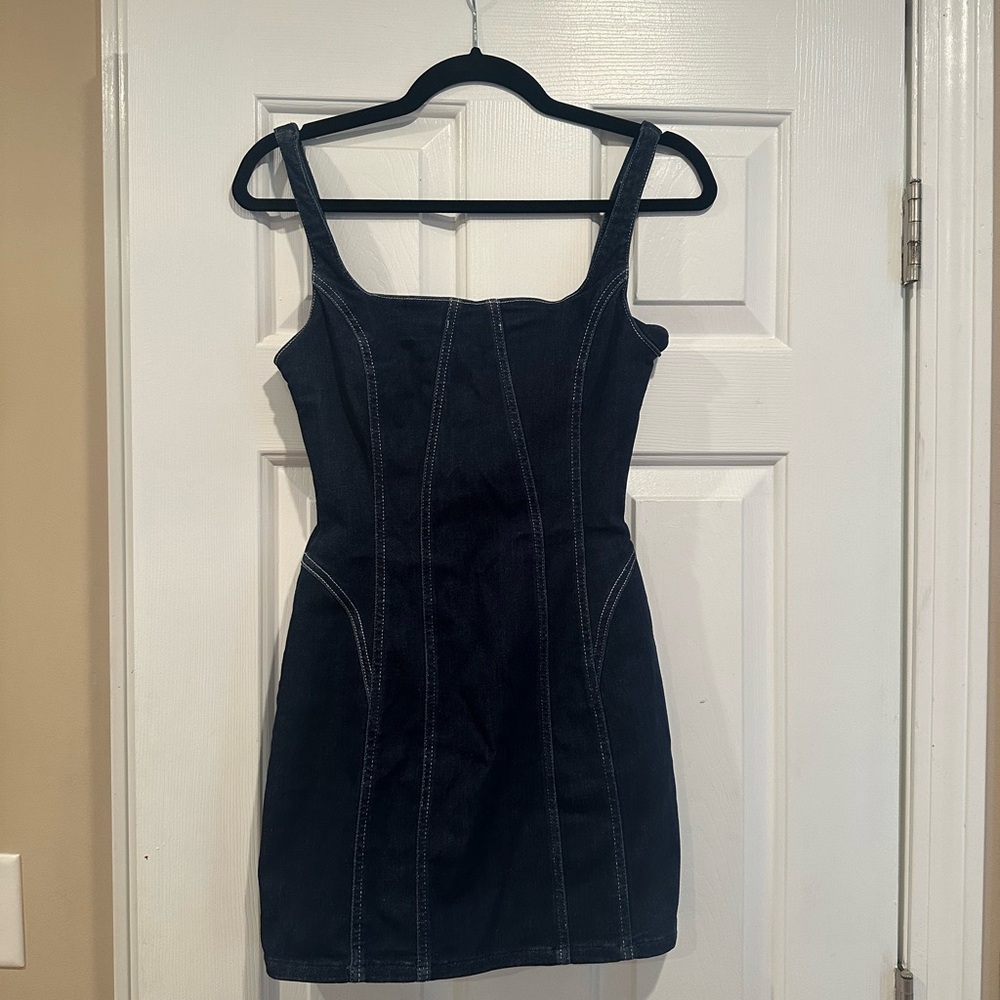 Zara Denim Bodycon Mini Dress Square Neck Sleeveless